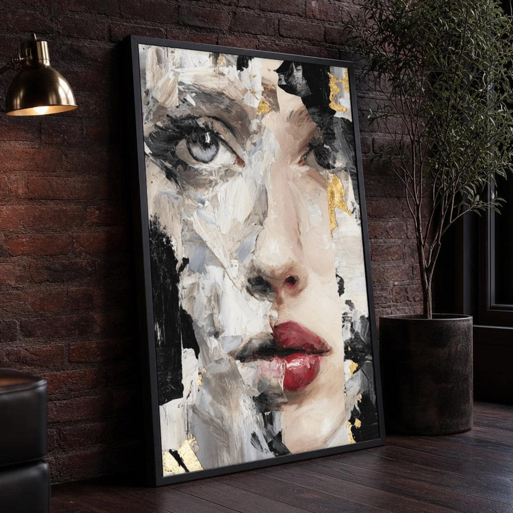 Female Portrait Canvas Wall Art, Gold Accents