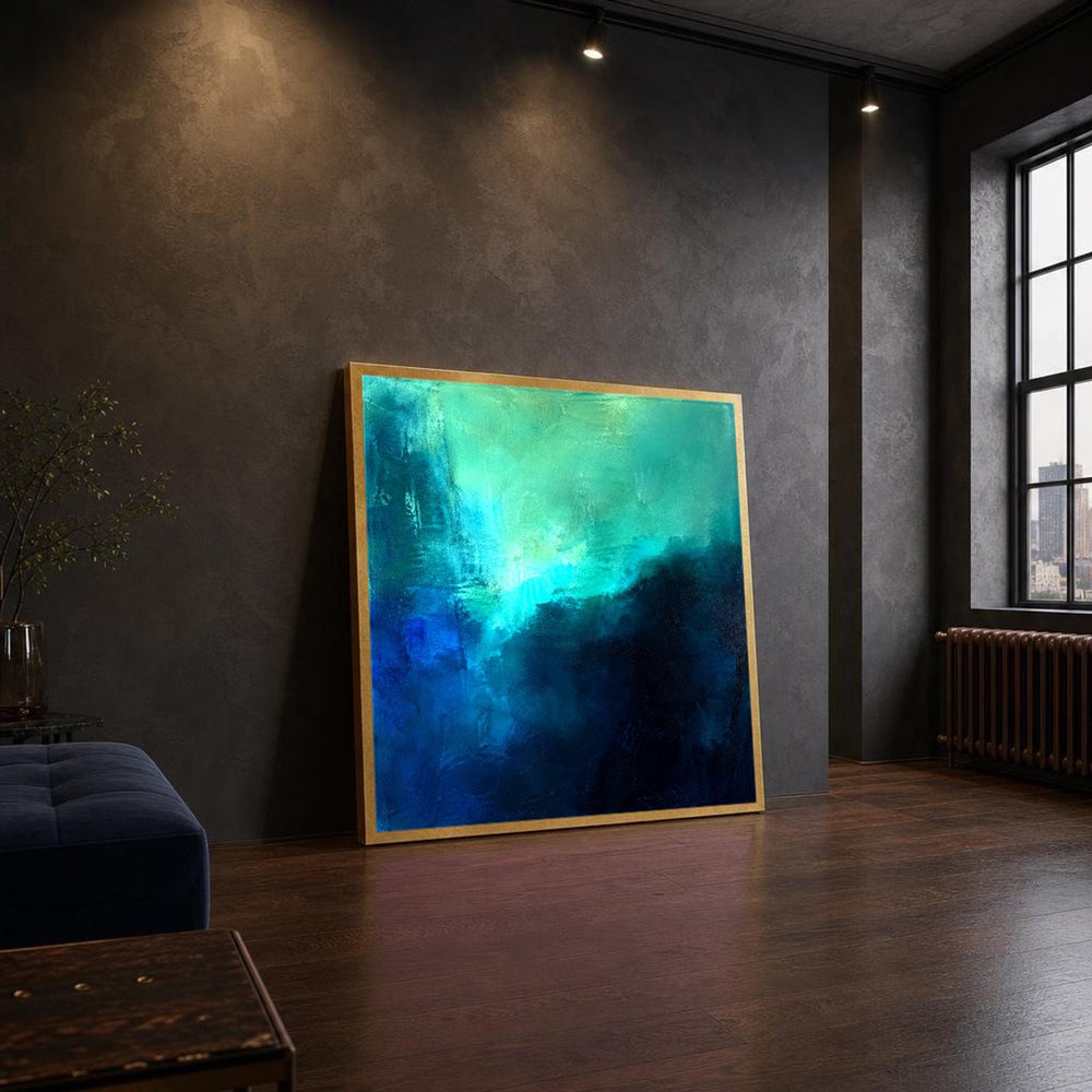 Blue and Green Abstract Canvas Wall Art, Modern, Calm