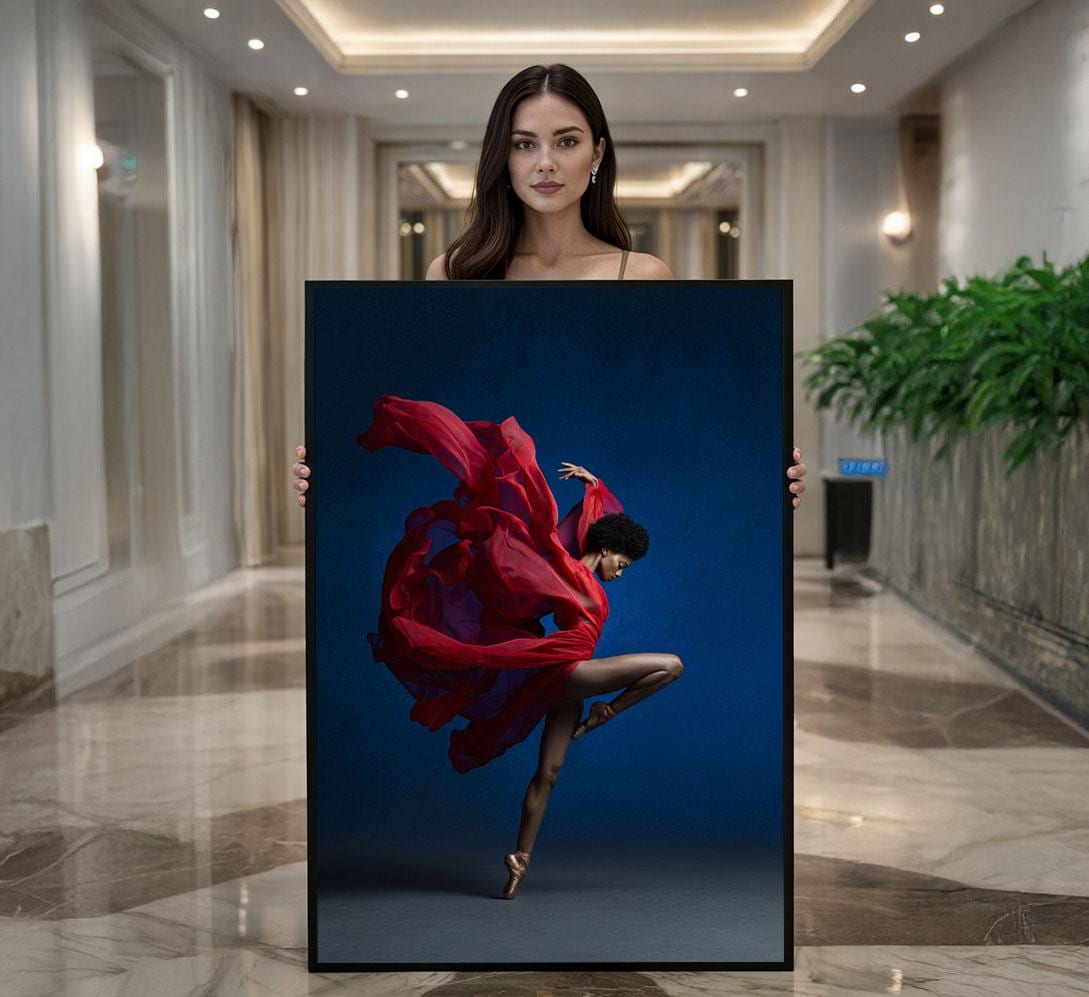 Image 1 of Dynamic Dancer in Red Canvas Wall Art Print | Modern Movement Living Room Decor | Statement Piece