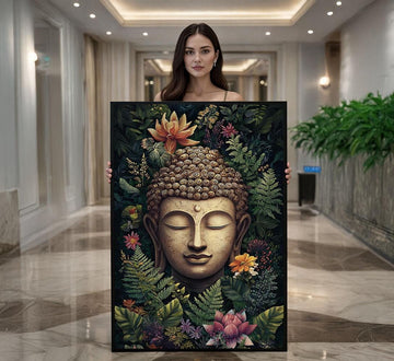 Image 1 of Tranquil Buddha with Floral Aura Canvas Wall Art Print | Zen Living Room Decor | Statement Piece