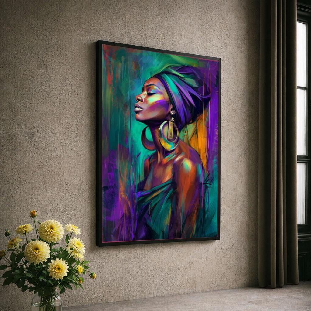 Image 6 of Bold African Woman Portrait Canvas Wall Art Print | Vibrant Living Room Decor | Statement Piece