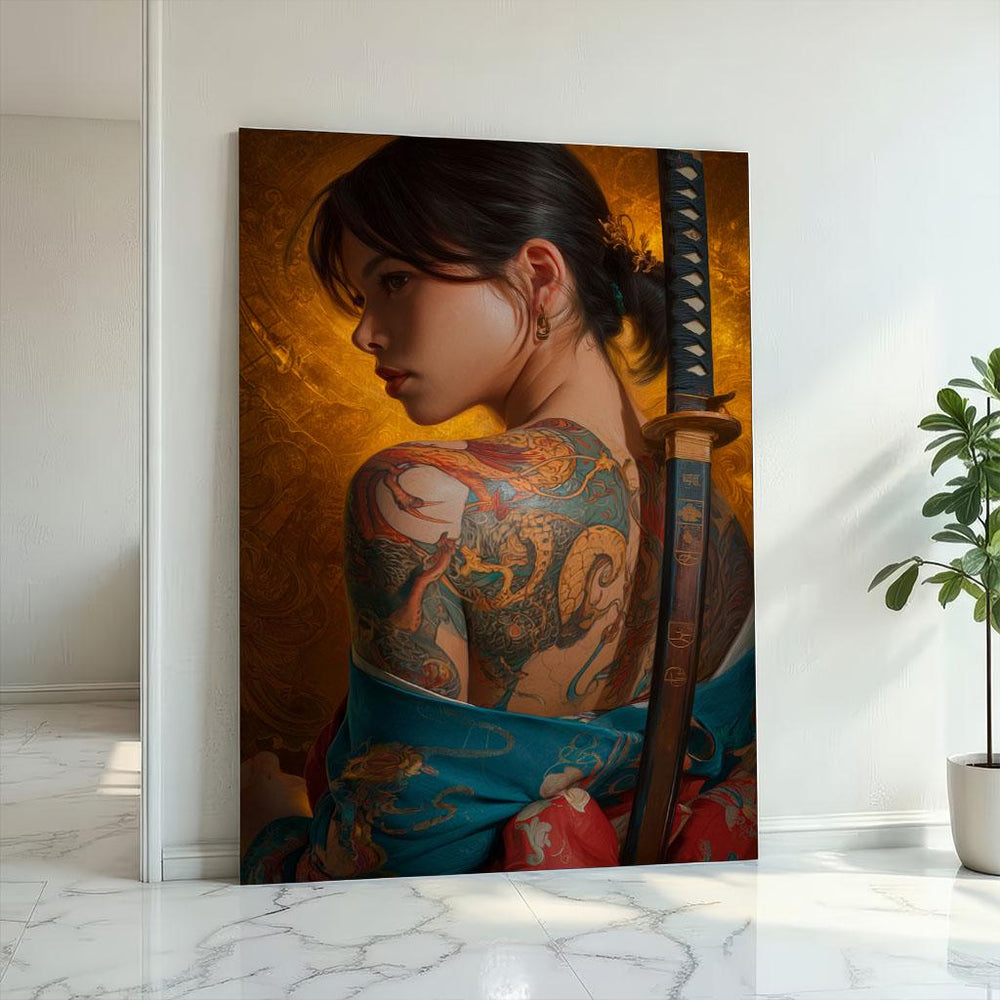Samurai Woman Canvas Print: Japanese Tattoo Art, Bedroom Decor