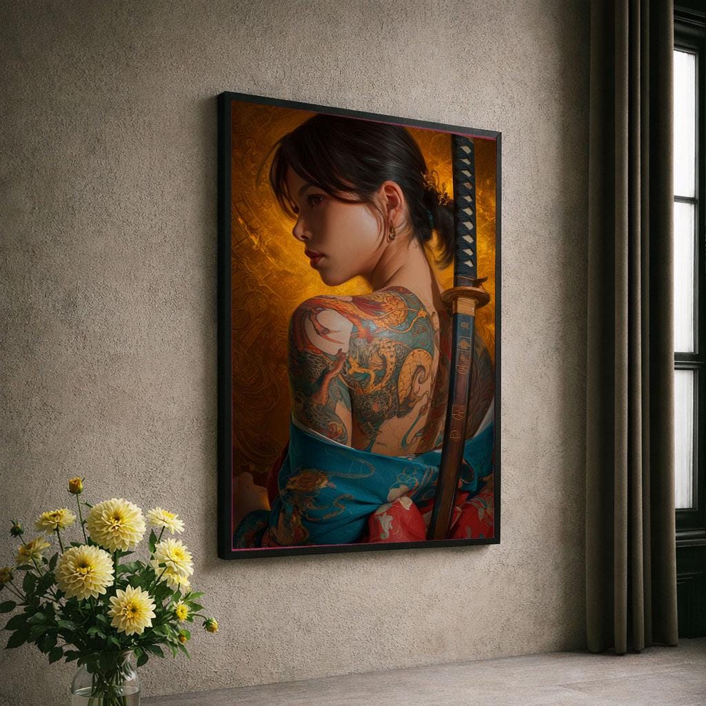 Image 6 of Stunning Samurai Woman Canvas Wall Art Print | Japanese-Inspired Bedroom Decor | Statement Piece for Art Collectors