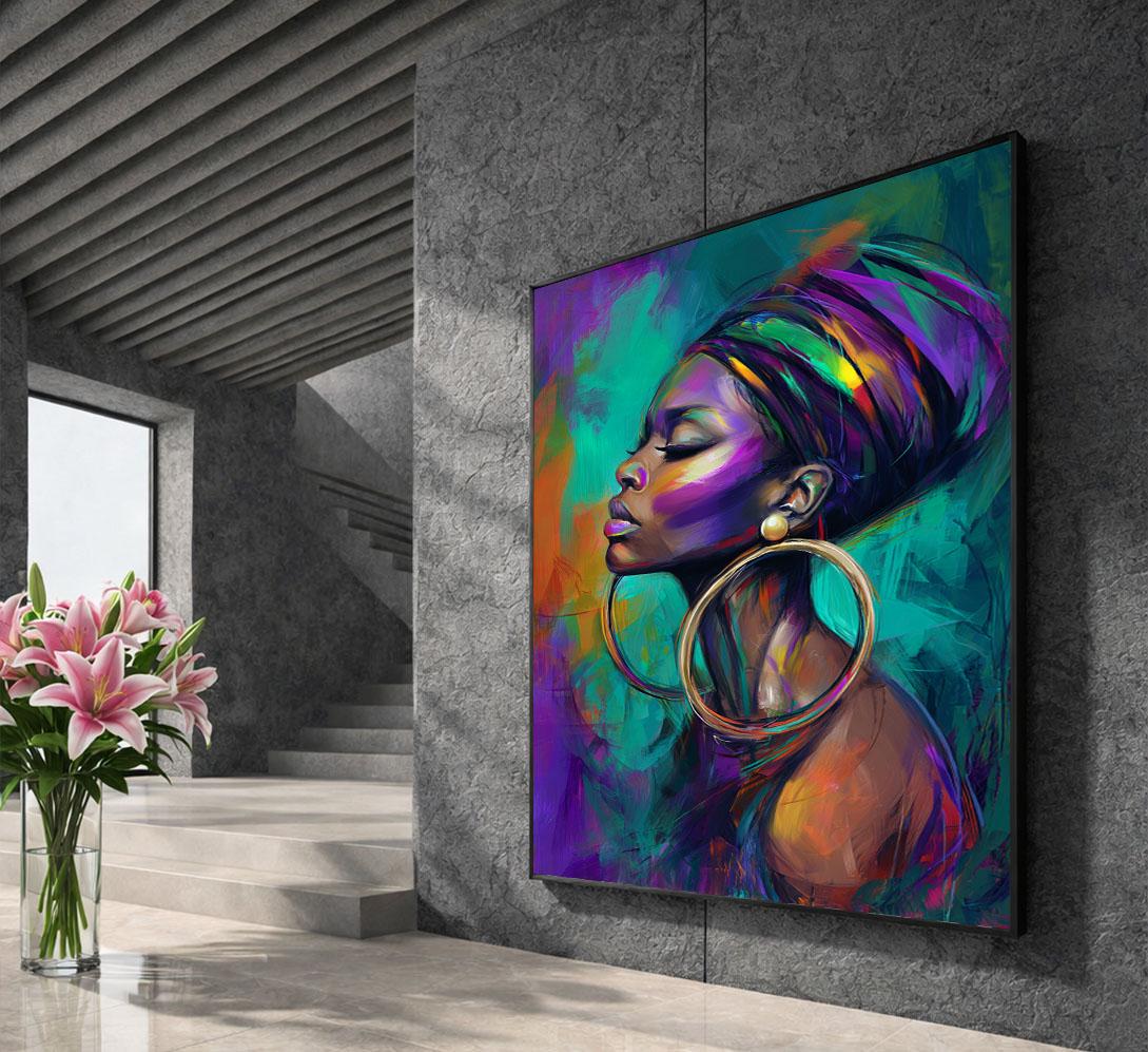 Image 5 of Elegant African Woman Portrait Canvas Wall Art | Vibrant Modern Living Room Decor | Statement Piece