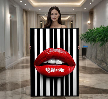 Image 1 of Bold Red Lips Pop Art Canvas Wall Art Print | Modern Glam Living Room Decor | Statement Piece