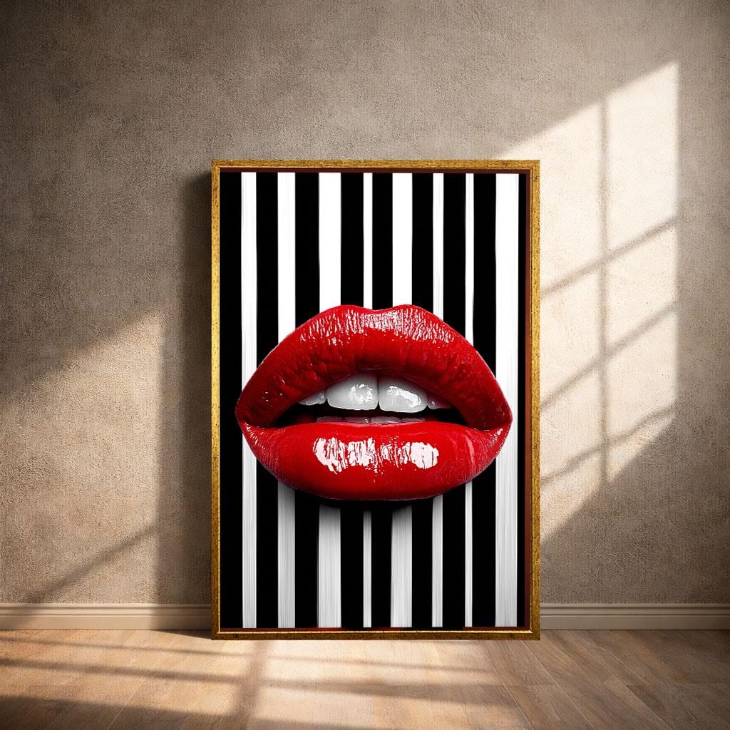 Image 4 of Bold Red Lips Pop Art Canvas Wall Art Print | Modern Glam Living Room Decor | Statement Piece