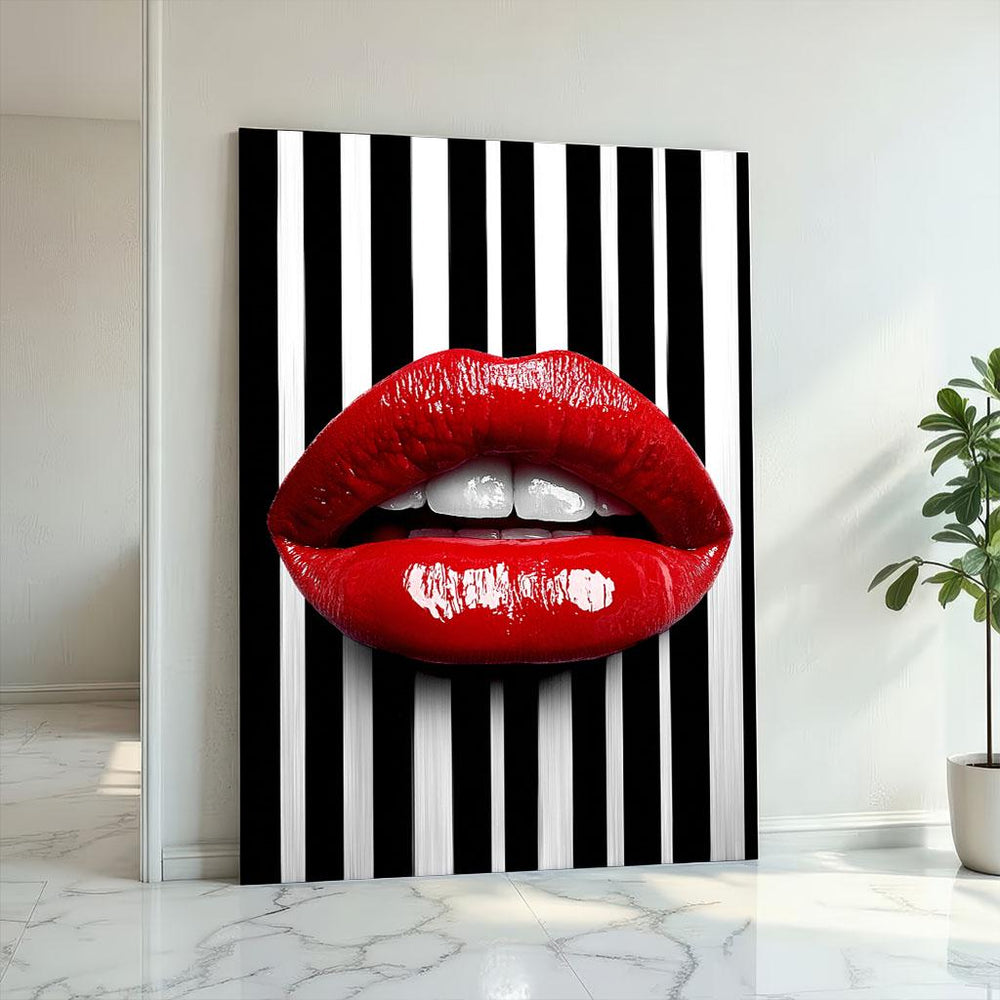Red Lips Pop Art Canvas Print, Modern Glam Statement Piece