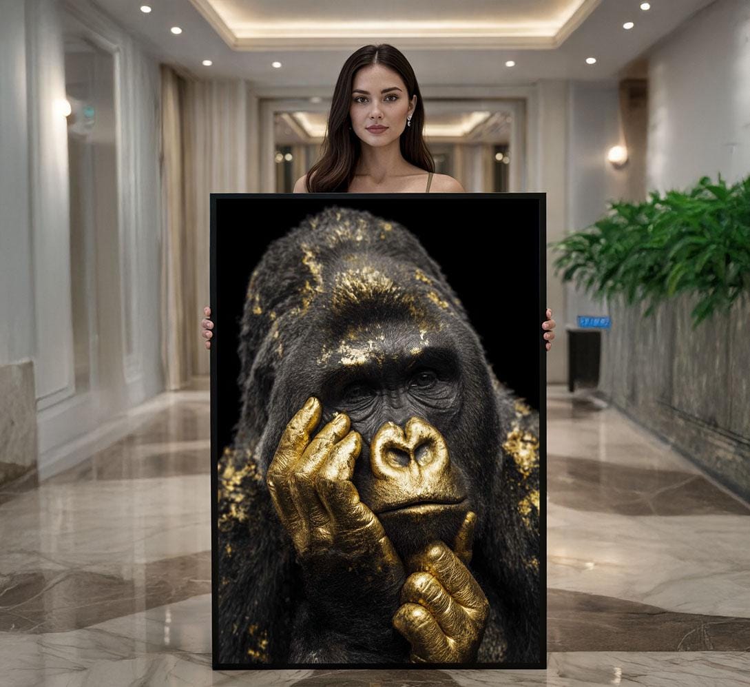 Image 1 of Golden Gorilla Portrait Canvas Wall Art Print | Striking Animal Art for Living Room Decor | Statement Piece