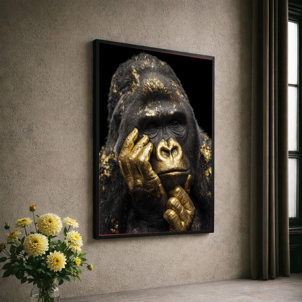 Image 6 of Golden Gorilla Portrait Canvas Wall Art Print | Striking Animal Art for Living Room Decor | Statement Piece