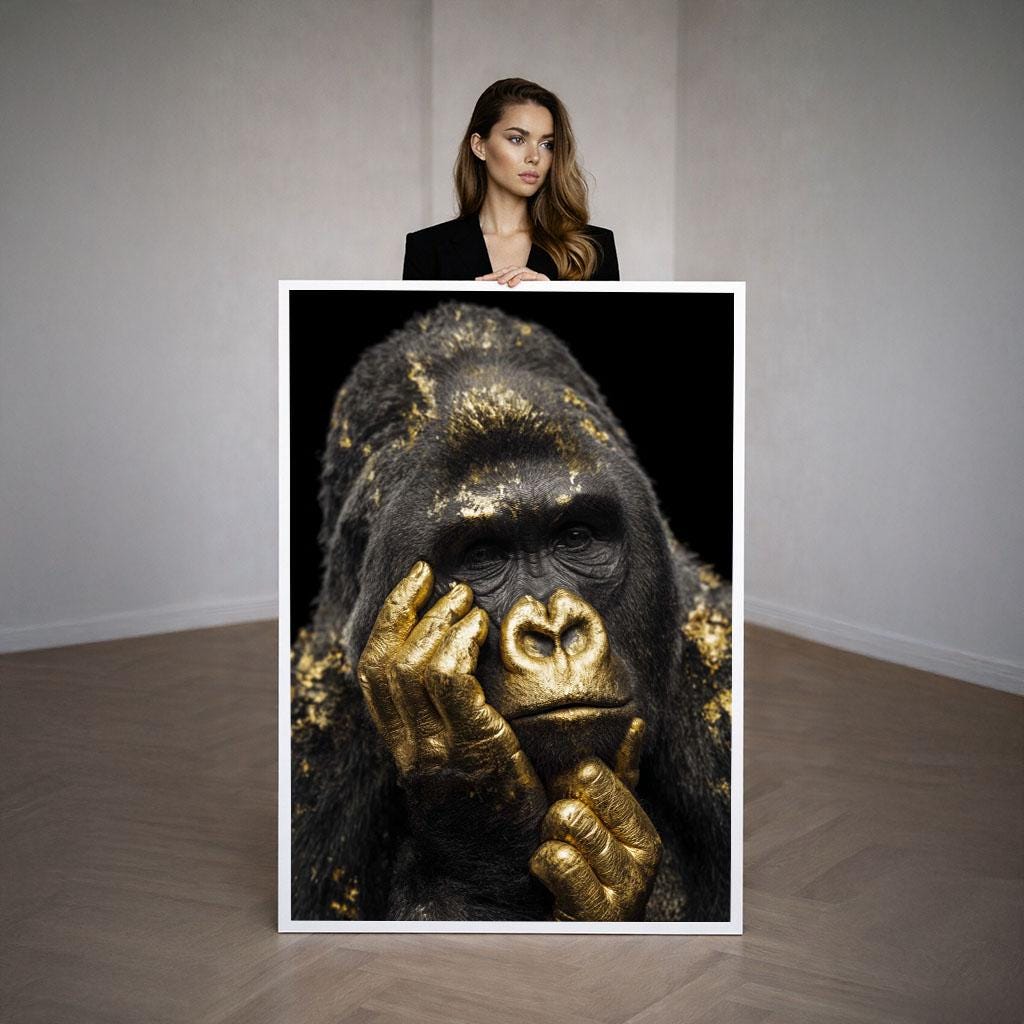 Image 3 of Golden Gorilla Portrait Canvas Wall Art Print | Striking Animal Art for Living Room Decor | Statement Piece