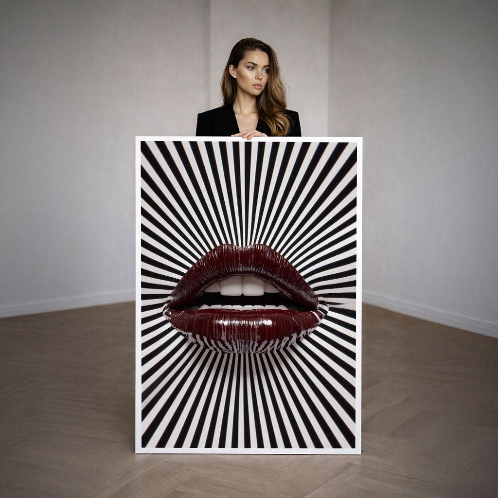 Image 3 of Bold Pop Art Lips Canvas Wall Art Print | Monochrome Living Room Decor | Statement Piece