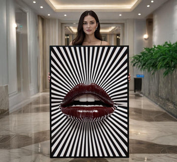 Image 1 of Bold Pop Art Lips Canvas Wall Art Print | Monochrome Living Room Decor | Statement Piece
