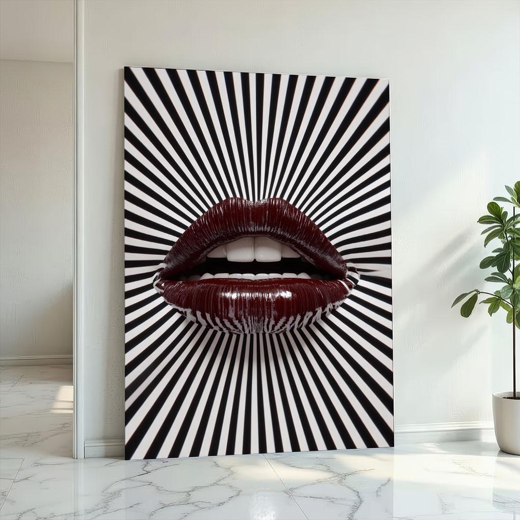 Image 2 of Bold Pop Art Lips Canvas Wall Art Print | Monochrome Living Room Decor | Statement Piece
