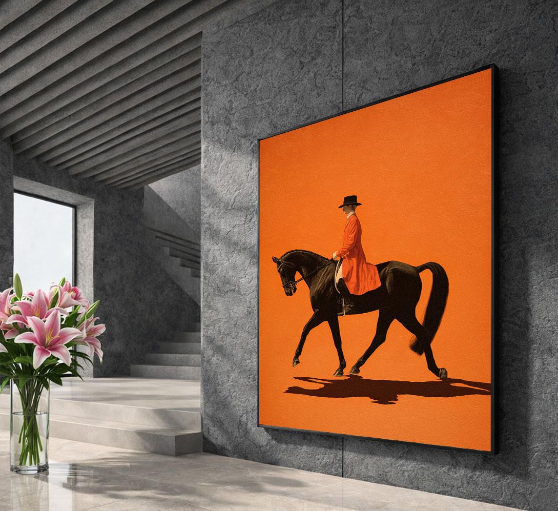 Image 5 of Elegant Equestrian Rider Canvas Wall Art Print | Bold Orange Living Room Decor | Statement Piece