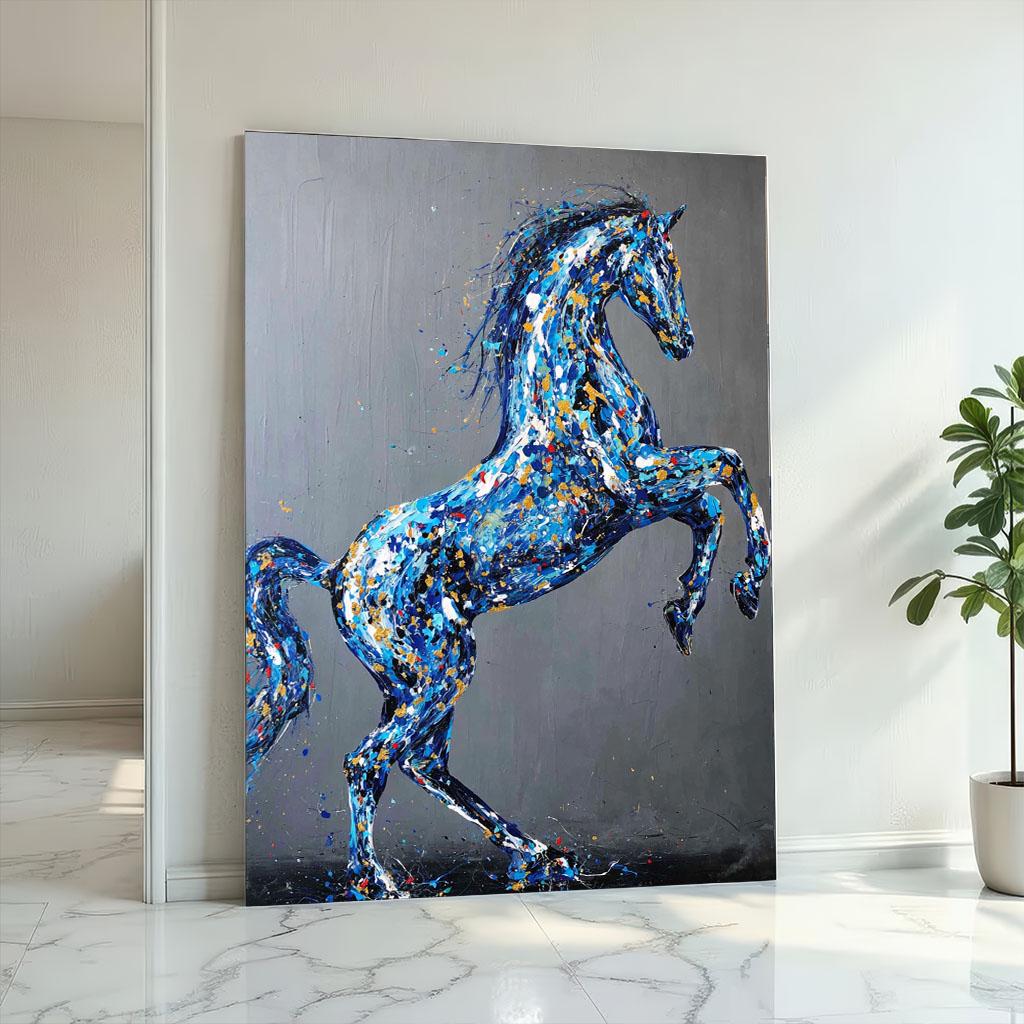 Image 2 of Majestic Blue Horse Abstract Canvas Wall Art Print | Modern Living Room Decor | Statement Piece