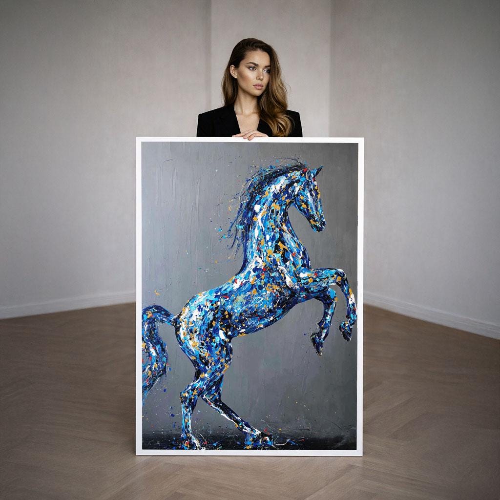 Image 3 of Majestic Blue Horse Abstract Canvas Wall Art Print | Modern Living Room Decor | Statement Piece