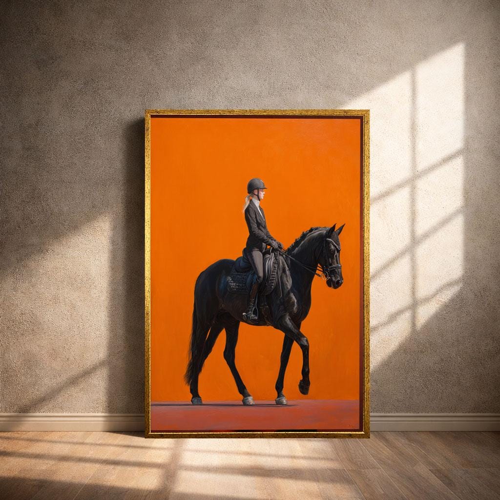 Image 4 of Elegant Equestrian Portrait Canvas Wall Art | Bold Orange Living Room Decor | Statement Piece