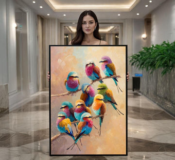 Image 1 of Colorful Birds on Branch Canvas Wall Art Print | Vibrant Living Room Decor | Statement Piece for Nature Lovers