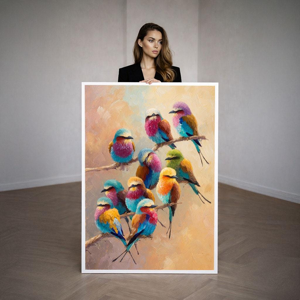 Image 3 of Colorful Birds on Branch Canvas Wall Art Print | Vibrant Living Room Decor | Statement Piece for Nature Lovers