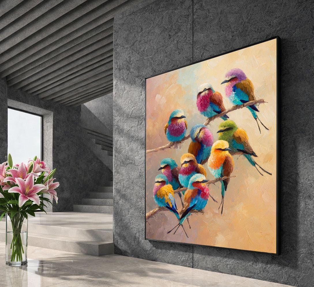 Image 5 of Colorful Birds on Branch Canvas Wall Art Print | Vibrant Living Room Decor | Statement Piece for Nature Lovers