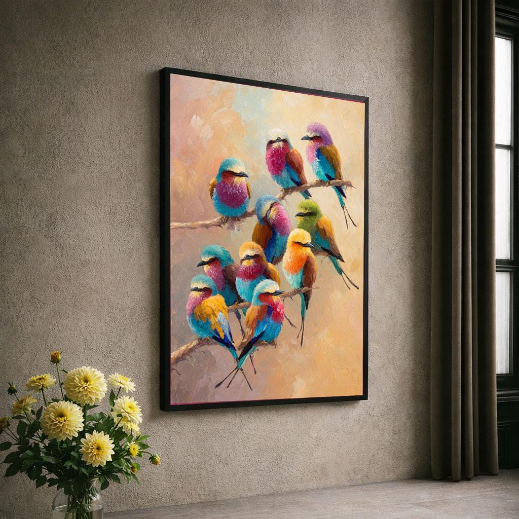 Image 6 of Colorful Birds on Branch Canvas Wall Art Print | Vibrant Living Room Decor | Statement Piece for Nature Lovers