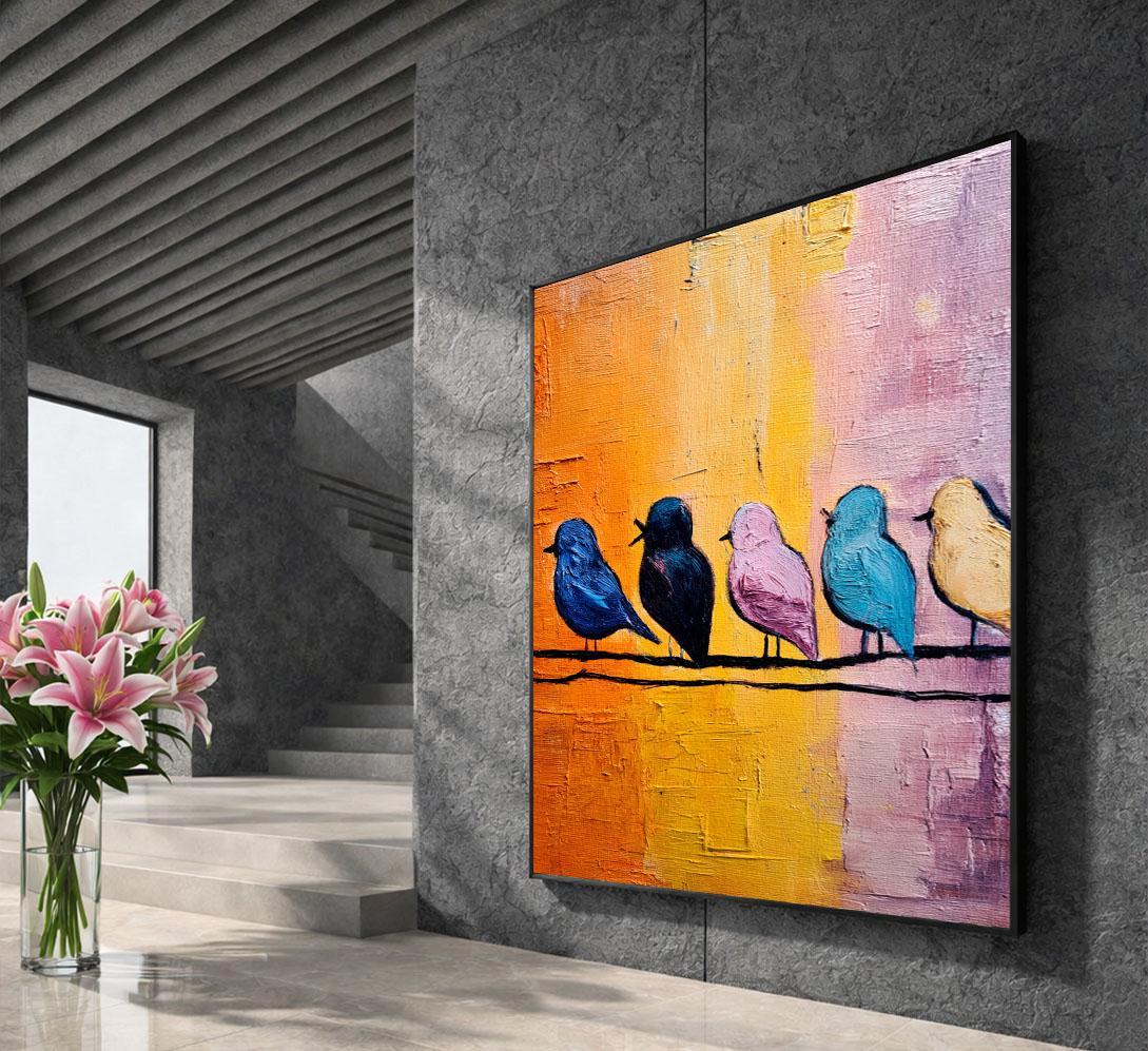 Image 5 of Colorful Birds on Branch Canvas Wall Art Print | Vibrant Living Room Decor | Modern Abstract Style | Ready to Hang