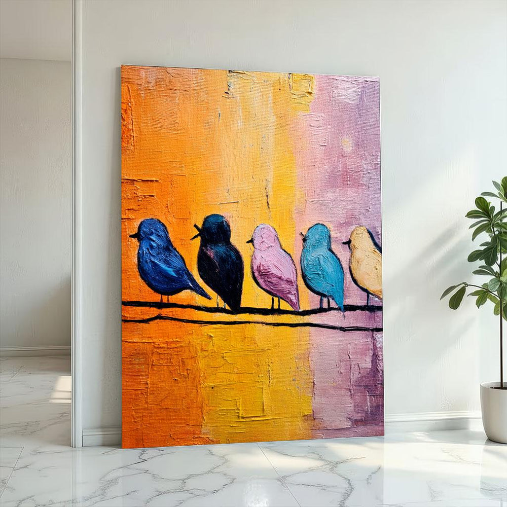 Colorful Birds Canvas Print: Modern Abstract Living Room Wall Art