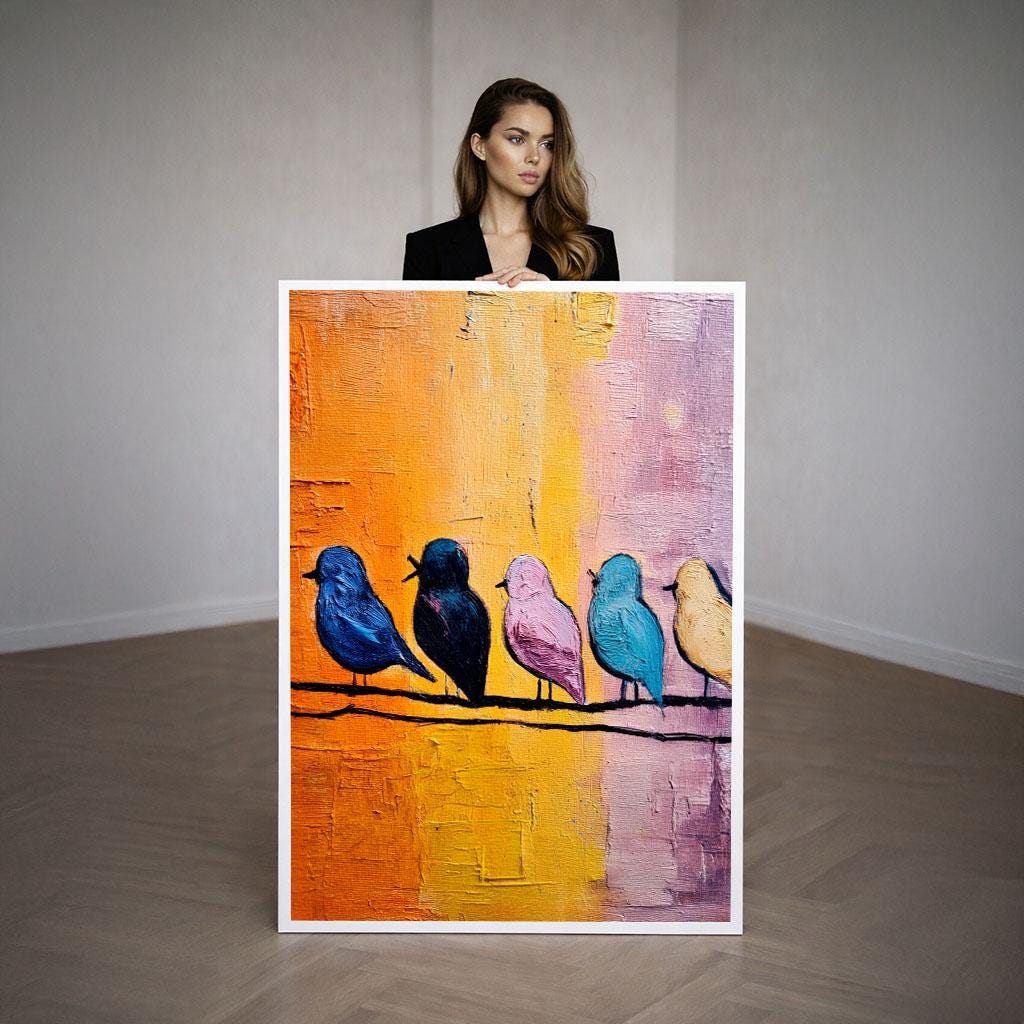 Image 3 of Colorful Birds on Branch Canvas Wall Art Print | Vibrant Living Room Decor | Modern Abstract Style | Ready to Hang
