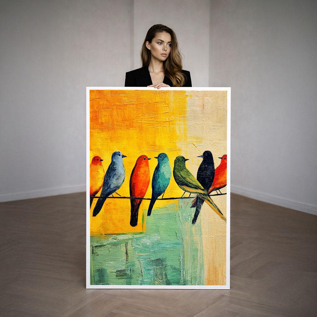 Image 3 of Colorful Birds on Wire Canvas Wall Art Print | Vibrant Living Room Decor | Ready to Hang