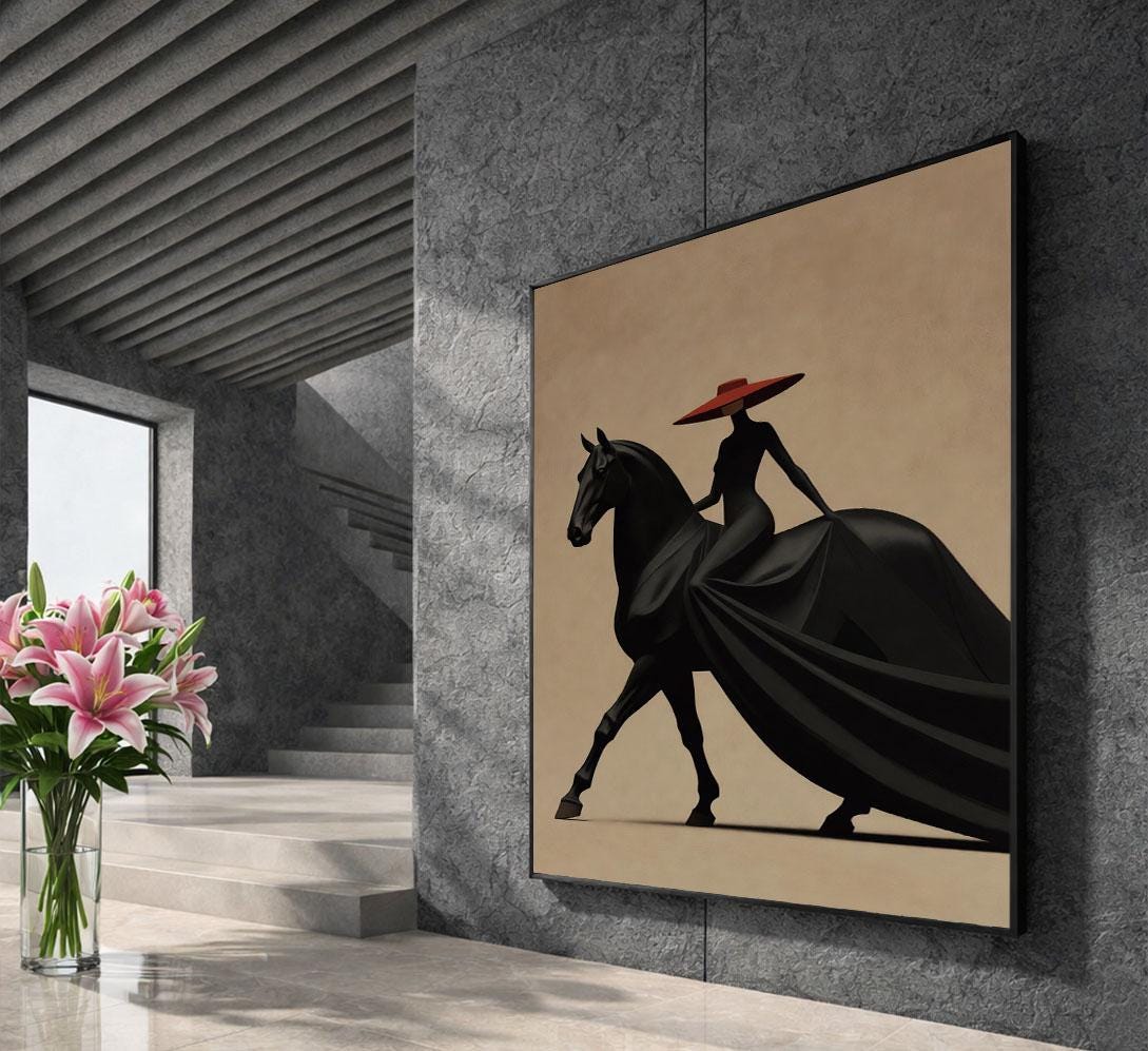 Image 5 of Elegant Equestrian Woman Canvas Wall Art Print | Minimalist Living Room Decor | Statement Piece