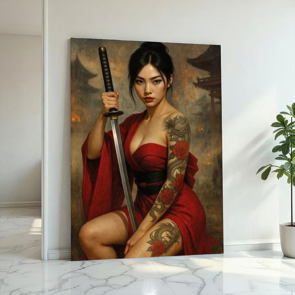 Samurai Woman Canvas Art: Bold Asian Decor Statement Piece
