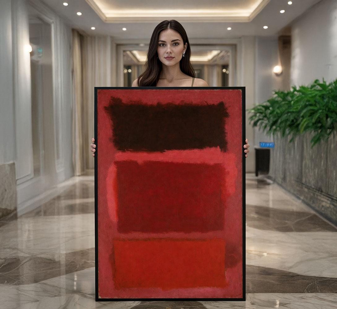 Image 1 of Striking Crimson Rothko Style Color Field Canvas Wall Art Print | Minimalist Office Decor | Museum Style
