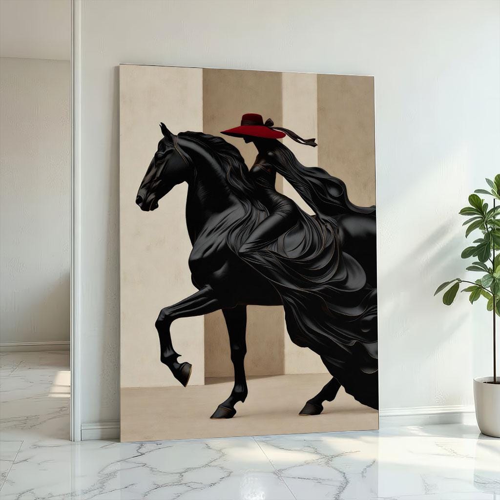 Image 2 of Elegant Woman on Horse Canvas Wall Art Print | Bold Modern Living Room Decor | Statement Piece