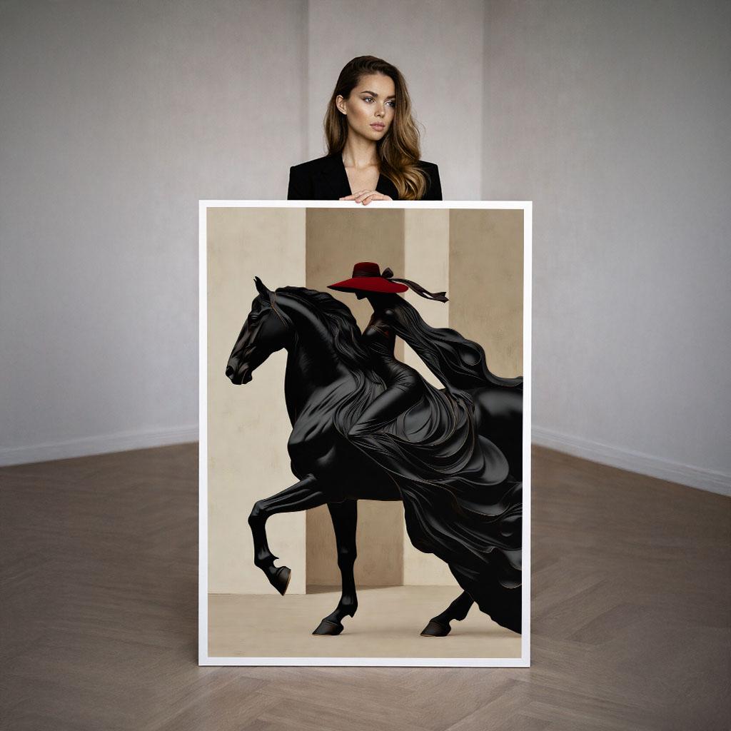 Image 3 of Elegant Woman on Horse Canvas Wall Art Print | Bold Modern Living Room Decor | Statement Piece