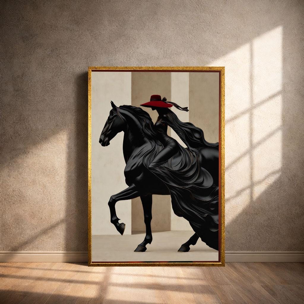 Image 4 of Elegant Woman on Horse Canvas Wall Art Print | Bold Modern Living Room Decor | Statement Piece