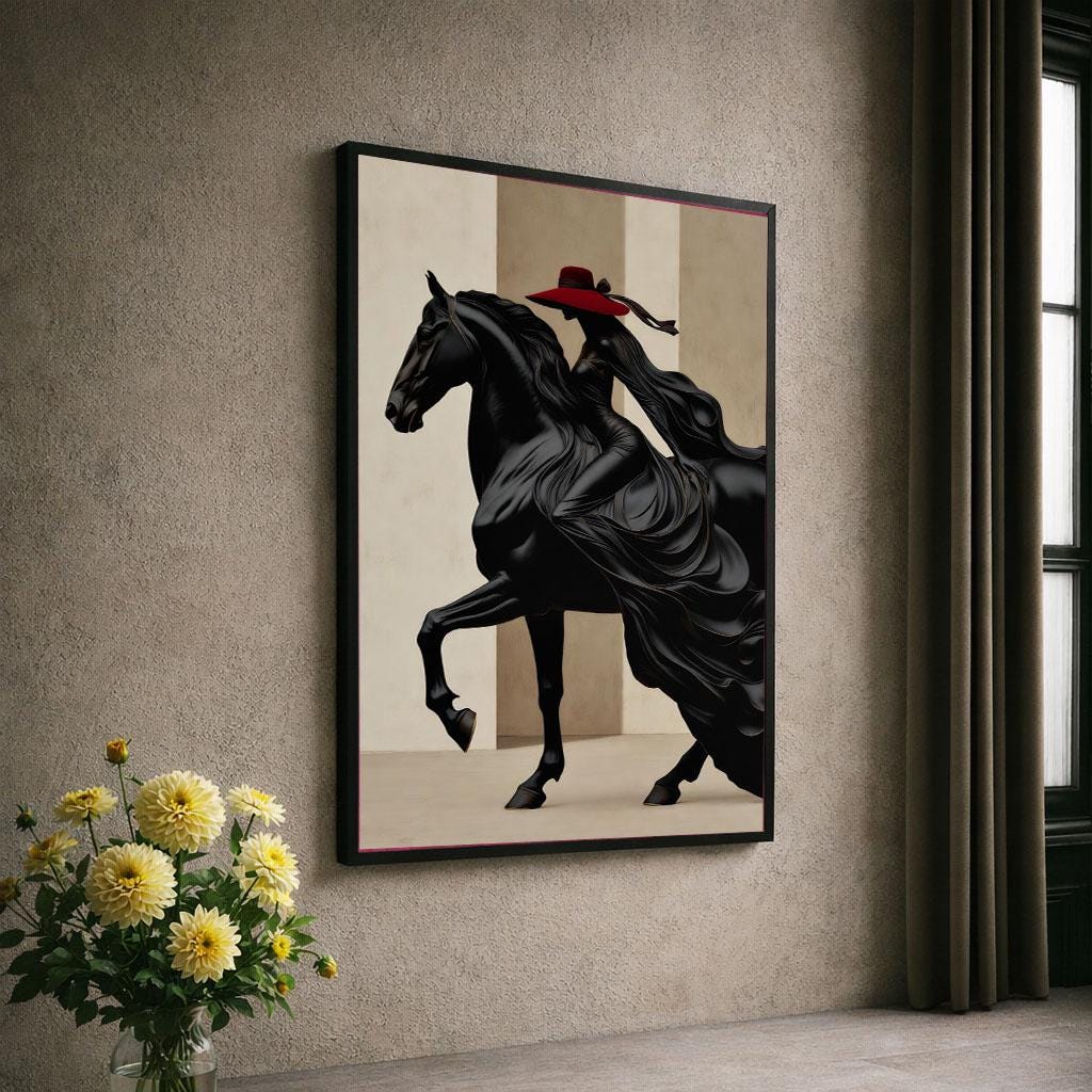 Image 6 of Elegant Woman on Horse Canvas Wall Art Print | Bold Modern Living Room Decor | Statement Piece