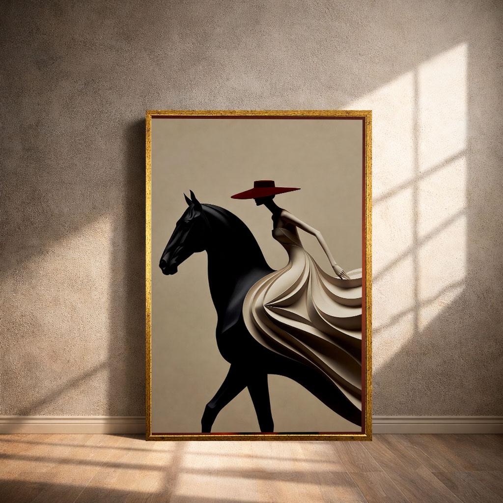 Image 4 of Majestic Horse and Elegant Woman Canvas Wall Art | Minimalist Living Room Decor | Statement Piece