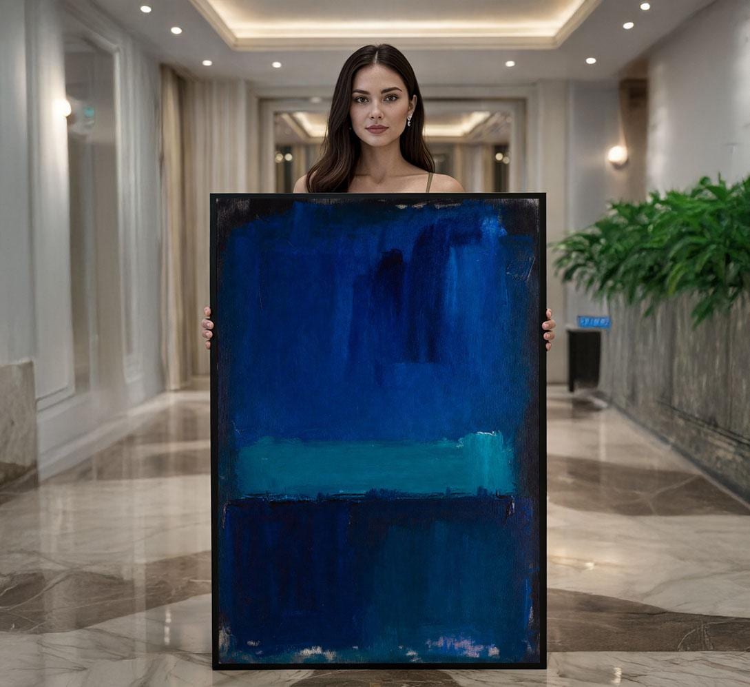 Image 1 of Striking Deep Blue Rothko Style Canvas Wall Art Print | Modern Living Room Decor | Collector Item