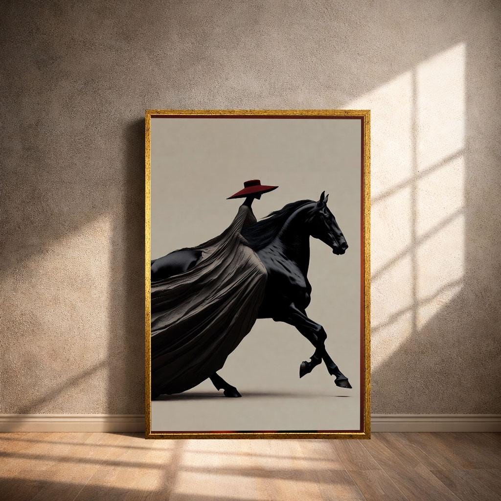 Image 4 of Majestic Black Horse and Rider Canvas Wall Art Print | Elegant Living Room Decor | Statement Piece