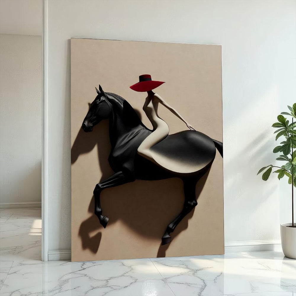 Equestrian Woman Canvas Art | Red Hat, Modern Decor