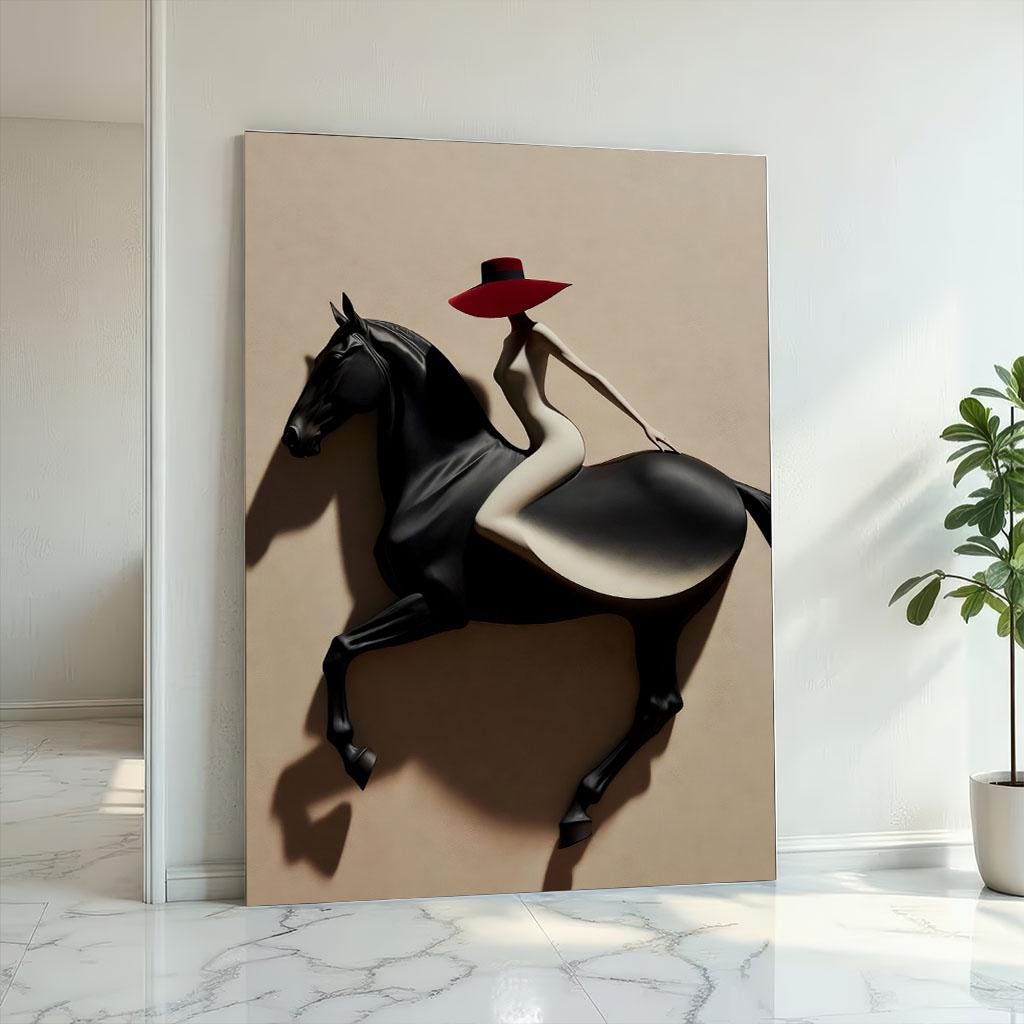 Image 2 of Elegant Equestrian Woman in Red Hat Canvas Wall Art | Modern Living Room Decor | Statement Piece