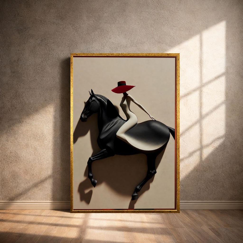 Image 4 of Elegant Equestrian Woman in Red Hat Canvas Wall Art | Modern Living Room Decor | Statement Piece