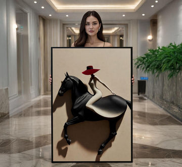 Image 1 of Elegant Equestrian Woman in Red Hat Canvas Wall Art | Modern Living Room Decor | Statement Piece