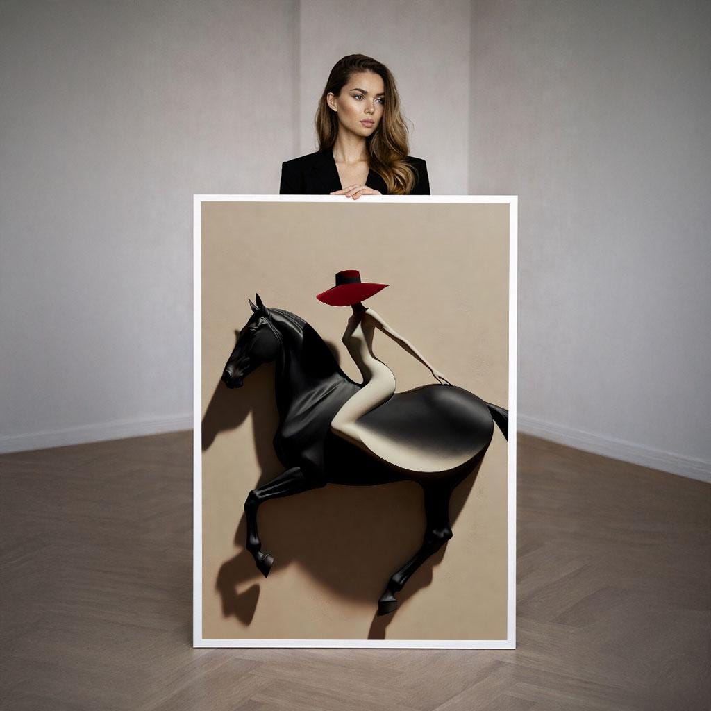 Image 3 of Elegant Equestrian Woman in Red Hat Canvas Wall Art | Modern Living Room Decor | Statement Piece