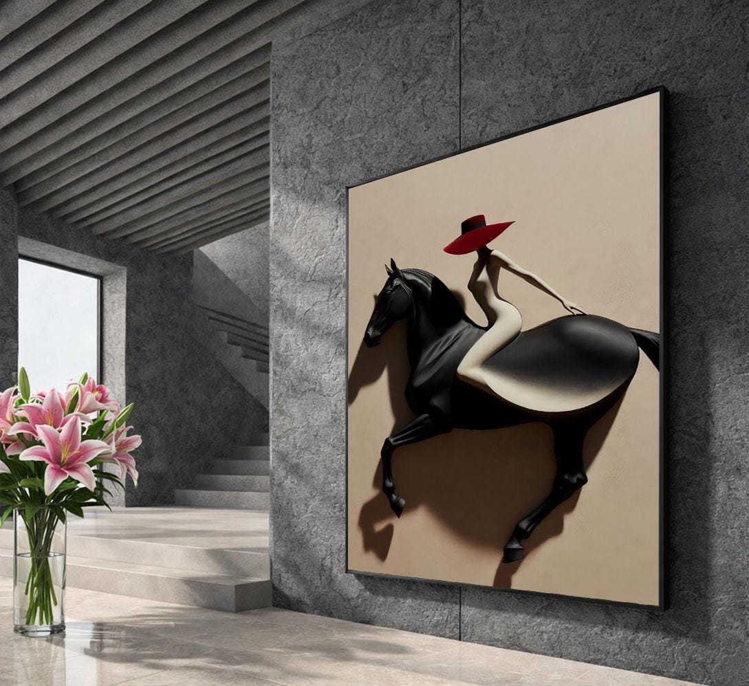Image 5 of Elegant Equestrian Woman in Red Hat Canvas Wall Art | Modern Living Room Decor | Statement Piece