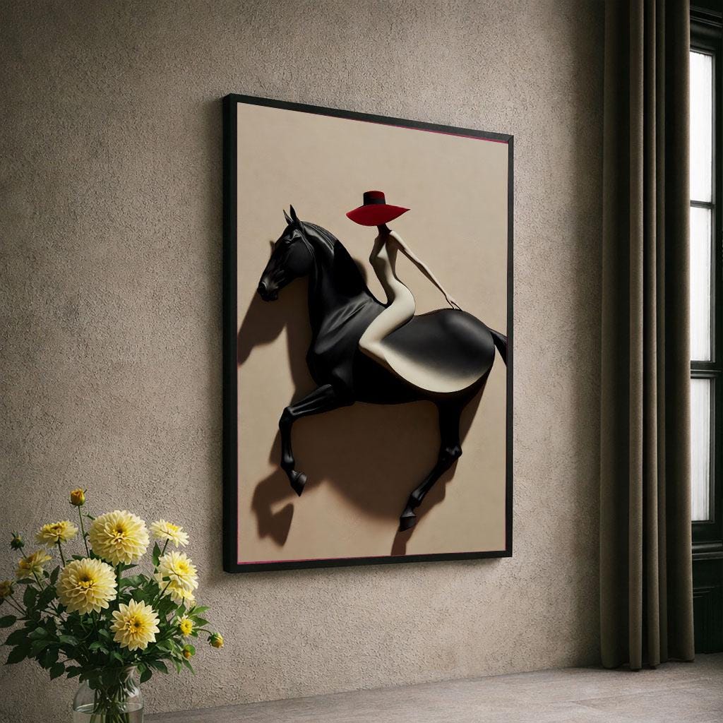 Image 6 of Elegant Equestrian Woman in Red Hat Canvas Wall Art | Modern Living Room Decor | Statement Piece