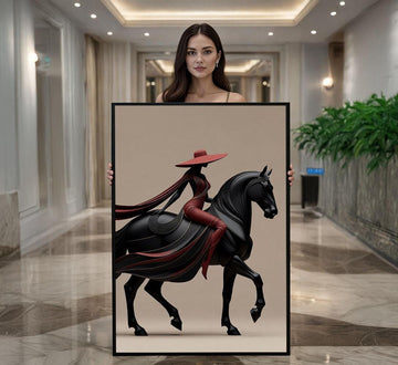 Image 1 of Sophisticated Equestrian Woman Canvas Wall Art Print | Chic Living Room Decor | Statement Piece