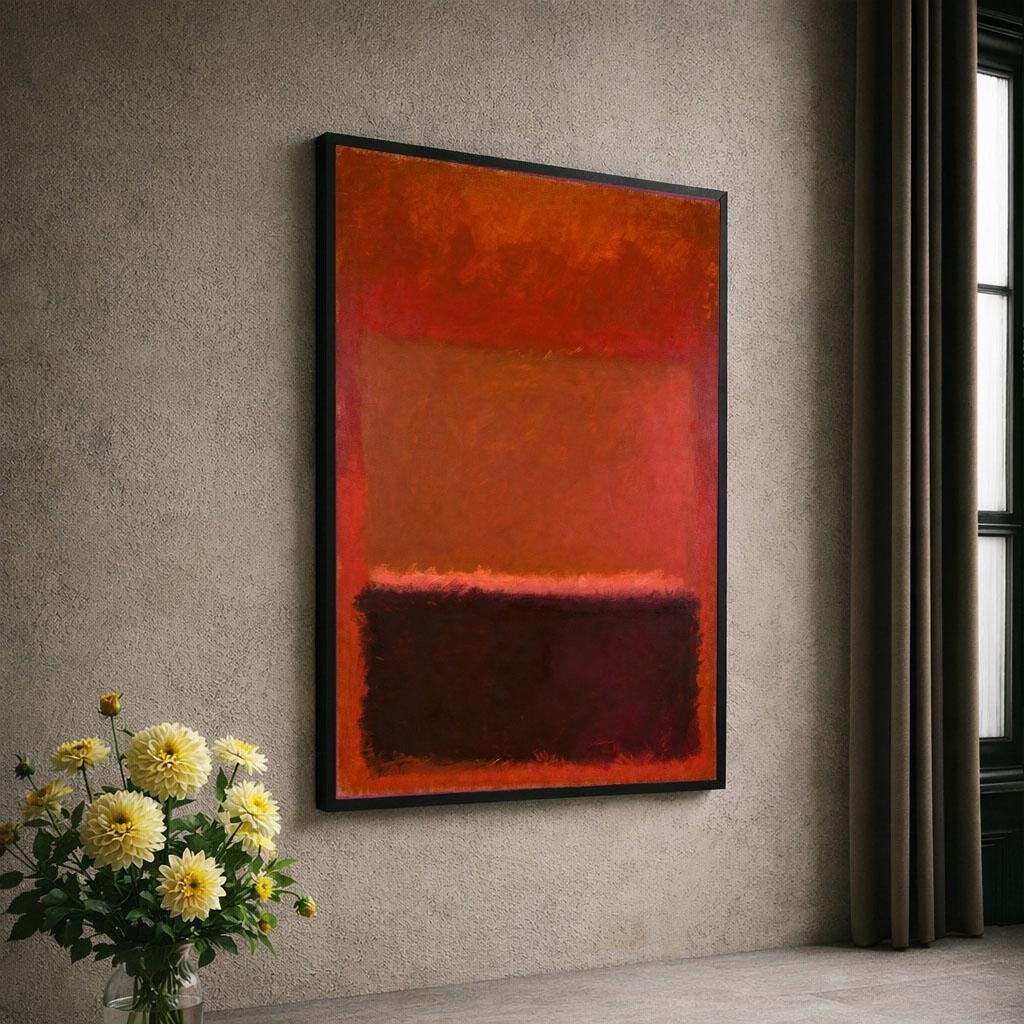 Image 6 of Striking Amber and Burgundy Rothko Style Canvas Wall Art Print | Elegant Living Room Decor | Statement Piece