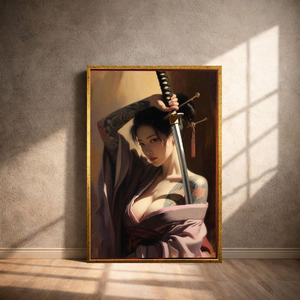 Image 4 of Samurai Warrior Woman Canvas Wall Art Print | Elegant Japanese Style Living Room Decor | Statement Piece