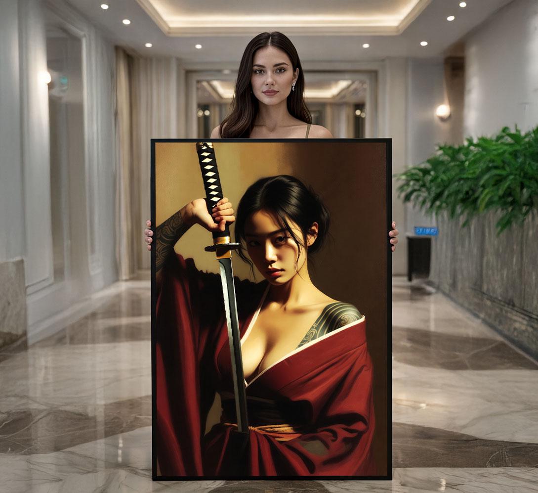 Image 1 of Elegant Samurai Woman Canvas Wall Art Print | Bold Japanese-Inspired Bedroom Wall Decor | Statement Piece